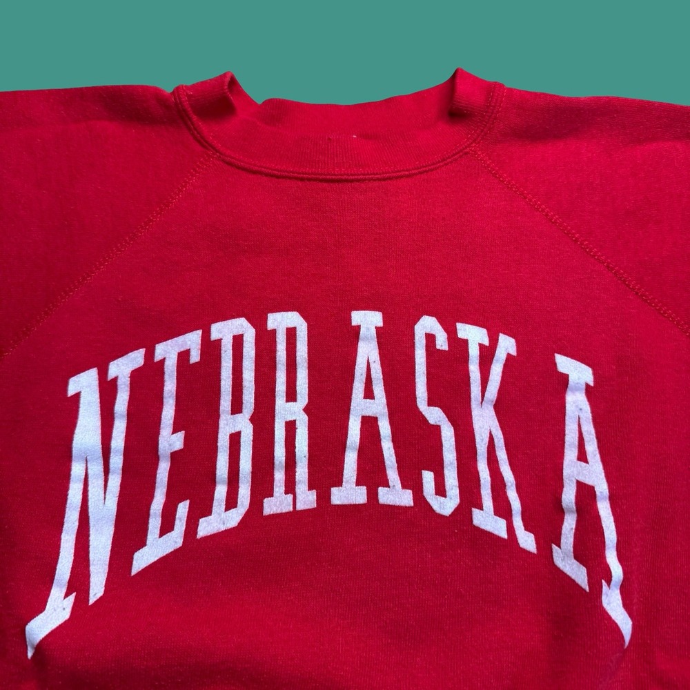 Vintage Nebraska Sweatshirt Mens Large Red White Raglan College USA Crafted - Picture 2 of 10
